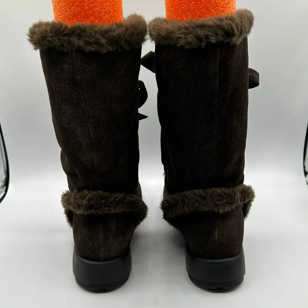 Aerosoles Brown Suede Faux Fur Trim Lace Up Mid Calf Winter Boots 5.5 Neutral